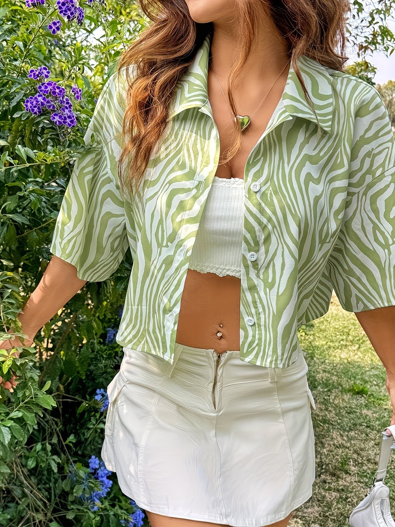 Women's Cropped Shirt with Zebra Print