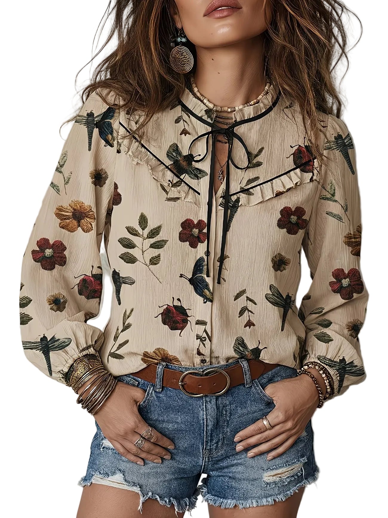 Women's Long-Sleeve Blouse with Floral Print