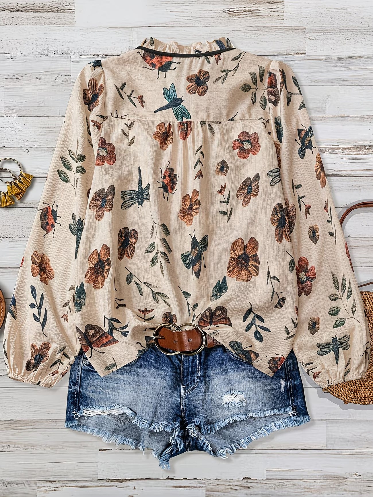 Women's Long-Sleeve Blouse with Floral Print
