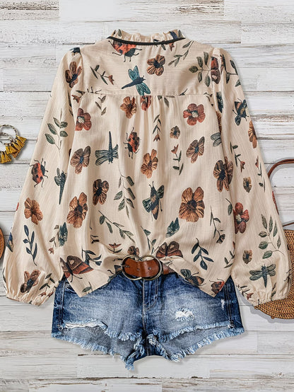 Women's Long-Sleeve Blouse with Floral Print
