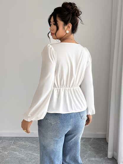 Women's Blouse with a Square Neckline and Long Sleeves