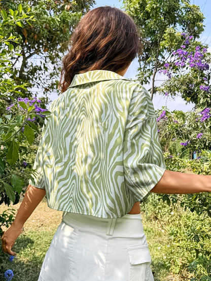 Women's Cropped Shirt with Zebra Print