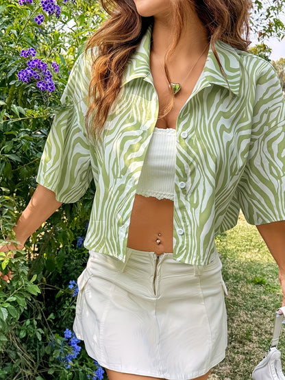 Women's Cropped Shirt with Zebra Print