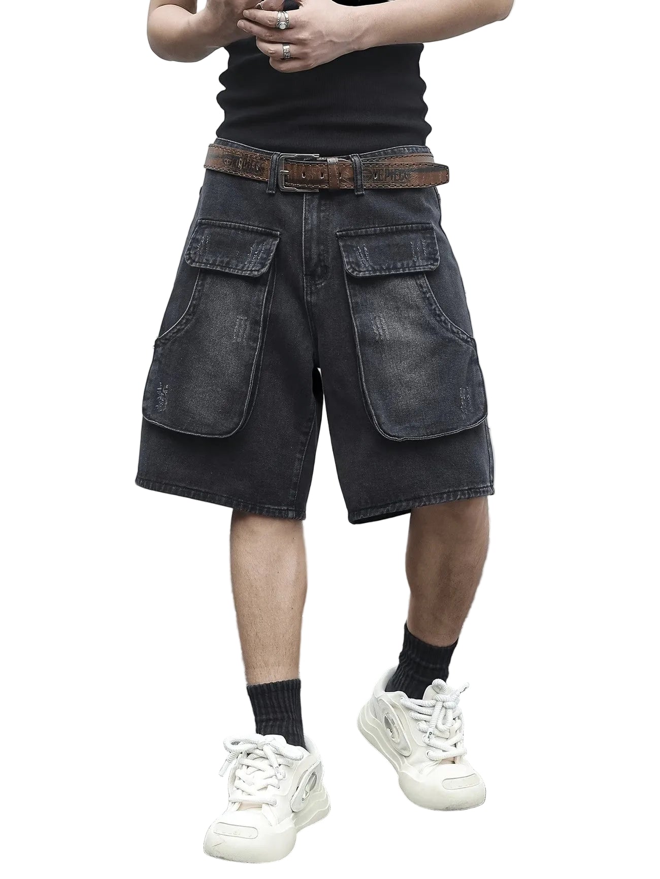 Men's Wide-Leg Cargo Shorts with Flap Pockets