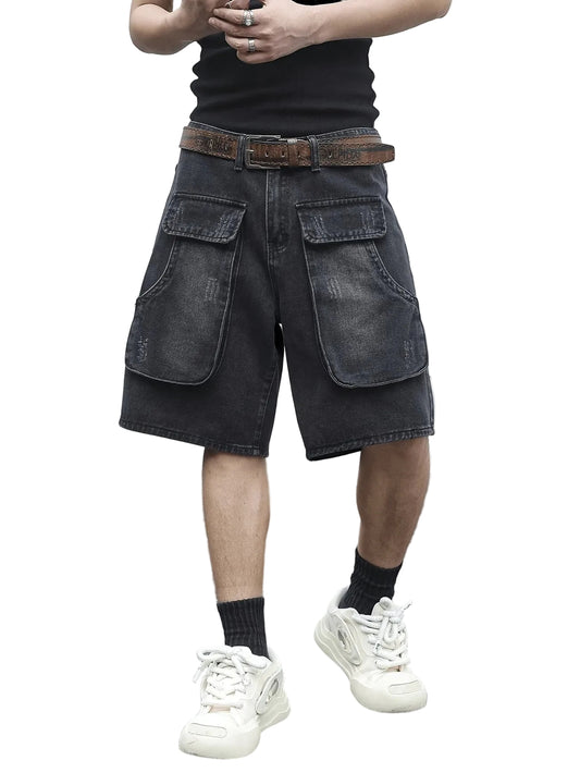 Men's Wide-Leg Cargo Shorts with Flap Pockets